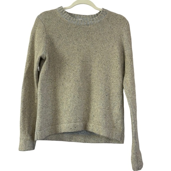 J. Crew Lamb Wool Gold Shimmer Gray Winter Sweater Women’s M Christmas Holiday - Picture 5 of 13